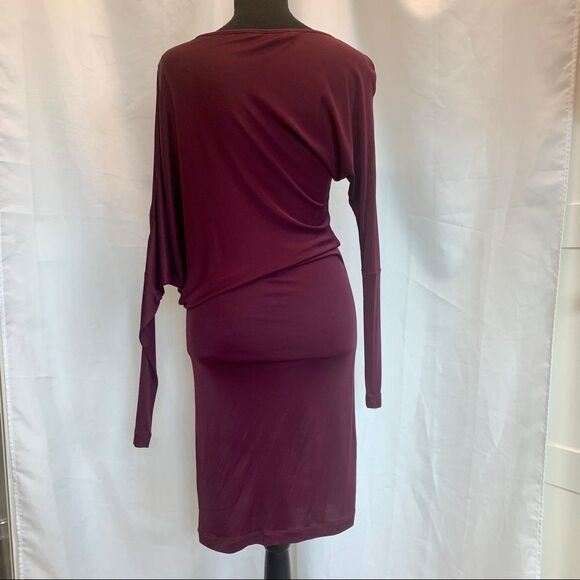 𝅺BCBGMAXAZRIA maroon asymmetrical long sleeve mini dress Sz S - Picture 5 of 8
